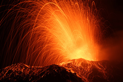 Eruption of Mt. Stromboli, Italy